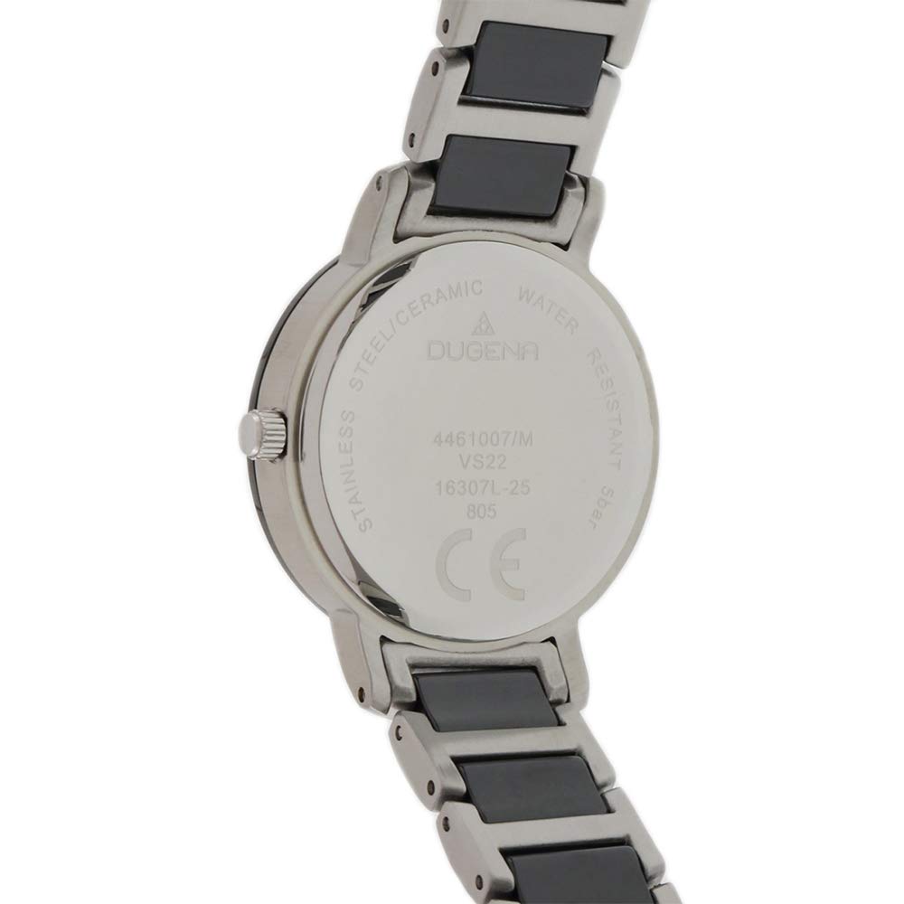Dugena Damen-Armbanduhr 4461007 Ceramic Solar, Quarz, Solarbetrieb, schwarzes Zifferblatt, Keramik-Edelstahlgehäuse, Mineralglas, Keramik-Edelstahlarmband, Drückerfaltschließe, 5 bar