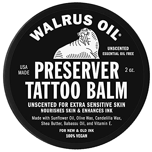 WALRUS OIL - Preserver Tattoo Balm, 2oz, Nourishes Skin & Enhances Ink, 100% Vegan, Unscented