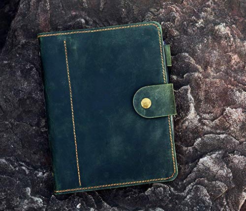 Personalized A5 green distressed leather organizer agenda refillable travel binder planner NBA522TB