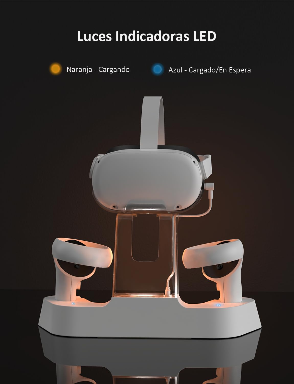 NexiGo Base de Carga Mejorada con Luz LED para Oculus Quest 2, [Soporte de Elite Strap con Batería], Expositor de Auriculares y Soporte de Controlador, 2 Baterías Recargables, Cable Magnético
