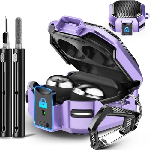 with Lock Carbon Fiber Case for Samsung Galaxy Buds Pro 2 Case/Galaxy Buds FE Cases 2023/Bud 2/Bud Live/G Bud Pro with Keychain and Cleaner Kit- Purple
