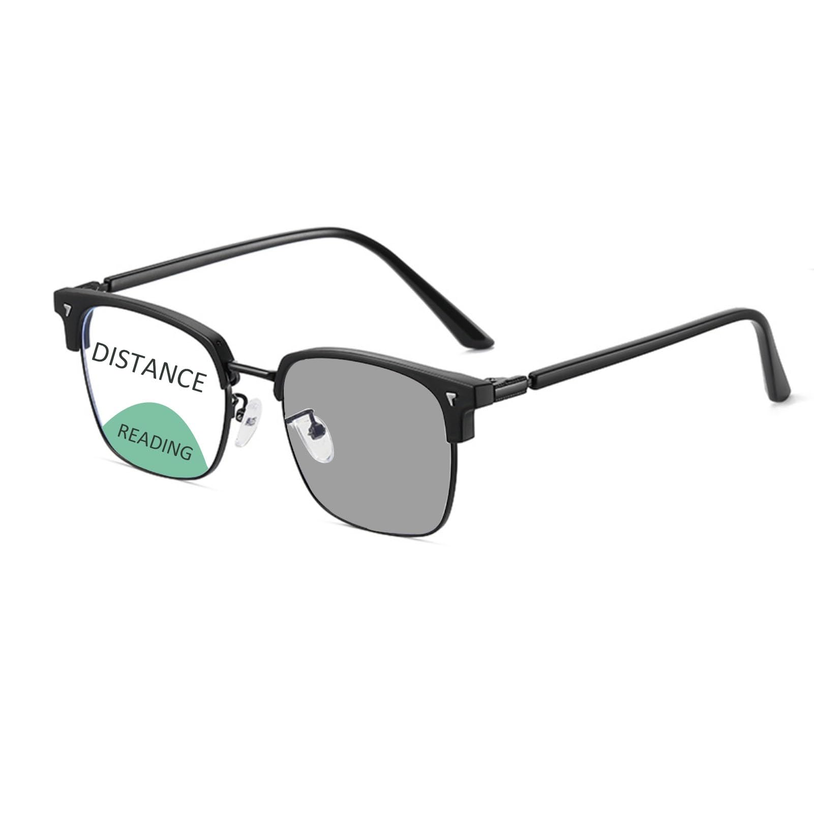 Medio Marco Gafas de Lectura Bifocales Fotocromáticas para Mujere y Hombre for Exteriores, con Bloqueo de Luz Azul (Color : Zwart, Size : 1.0X)