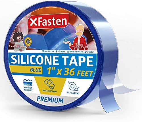 XFasten Self Fusing Silicone Tape Blue 1" X 36-Foot, Silicone Tape for Plumbing, Leak Seal Tape Waterproof, Silicone Grip Tape, Rubber Tape Thick for Pipe, Hose Repair Tape, Stop Leak Tape