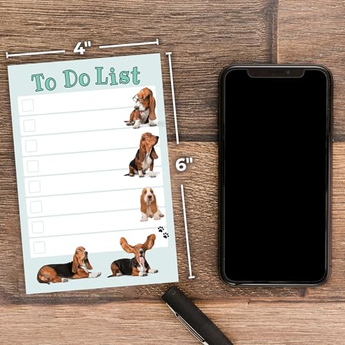 Image of DAILY RITMO Basset Hound Sticky to-Do List Notepad | Dog Mom Gifts for Women | Basset Hound Stationery Pad 4x6 inch 50 Pages Made in USA | Christmas, Birthday Gift