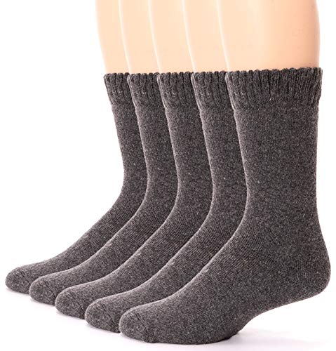 EBMORE Mens Wool Socks Heavy Thick Socks Thermal Fuzzy Warm Comfort Crew Winter Socks 6 Pack (Grey)