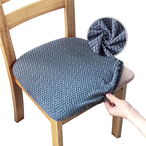 Gemlynn Classic Stretch Jacquard Seat Covers for Dining Room Chair Seat Slipcovers Kitchen Chair Covers (Dark Gray, 2)