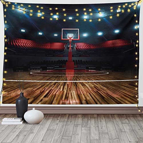 Ambesonne Teen Room Tapestry, Professional Basketball Arena Stadium Before the Game Championship Sports Image, Wide Wall Hanging for Bedroom Living Room Dorm, 60