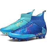 DISRATEBLU Kids Soccer Shoes Boys Football Cleats Professional Athletic Outdoor Trainning Football Shoes Youth Girl Turf Soccer Cleats Blue/Turquoise
