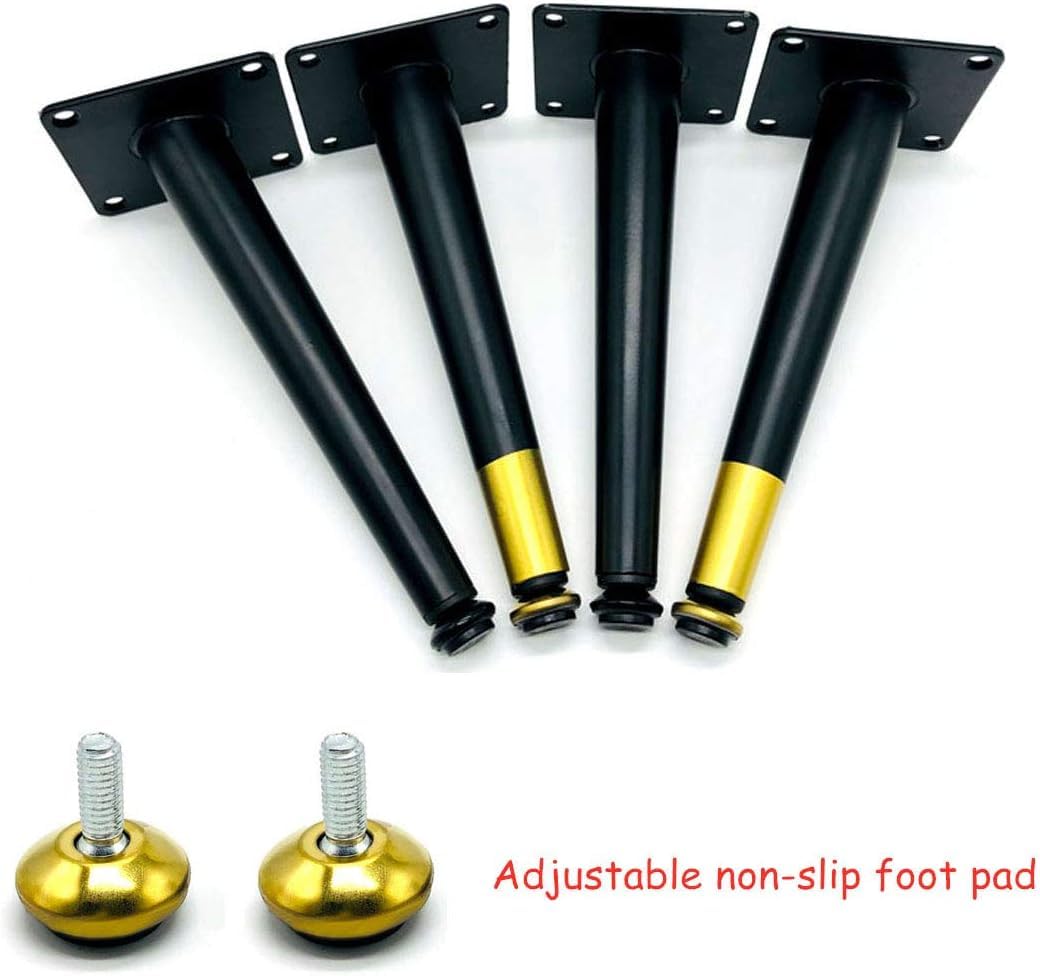 Regulowane metalowe nogi meblowe, zestaw 4 sztuk, żelazne nogi zastępcze do stołów i sof, wysokość 10,5-72,5 cm, nachylenie 30 cm, ukośne 17,5 cm, zwiększają stabilność i styl