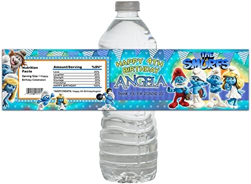 10 SMURFS Movie Birthday Party Custom Smurfette Polka Dot WATER BOTTLE LABELS Party Favors Any Age