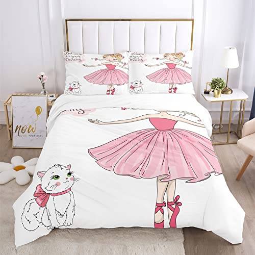 VAMPAR Fundas Nordicas Cama 90 Juvenil Ballet Girl Rosa, Juego de Ropa de Cama Microfibra, Funda Edredon 150x200 cm con Cremallera y 1 Funda de Almohada 50x75 cm