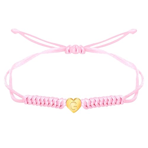 Vista 28 de Dainty Gold Heart Love Charm Initial Bracelet Black Pink Red String Rope Letter Bracelet for Girls Boys Women Men Christmas Gift (Red, J)