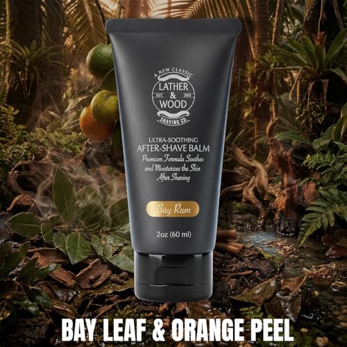 Image of Lather & Wood Aftershave Balm - Aftershave Lotion for Men with a Classic Bay Rum Scent