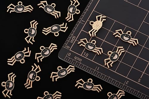 Image of VIDRIO Pack of 80 Halloween Spider Enamel Charms Gold Plated Colored Pendants Accessories for Necklace Bracelet Jewelry Making DIY Crafting