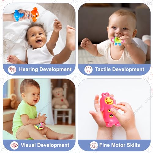 Image of Chanak Baby Kinder Rattle Set for 0-6 Months Old Baby, Non-Toxic, 100% BPA Free, Infant Grab, Spin & Shake Rattles, Colorful Rattles with 8 Pcs, Early Educational Sensory Toy, BIS Approved