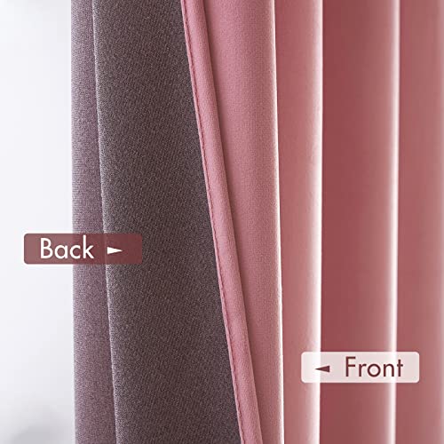 Image of MIULEE Pink Blackout Velvet Curtains Drapes 96 Inch Long 52 inchx96 inch Bedroom | Luxurious Bedroom Living Room Decor, Room Darkening, Thermal Insulated, Rod Pocket Design, Super Soft Fabric