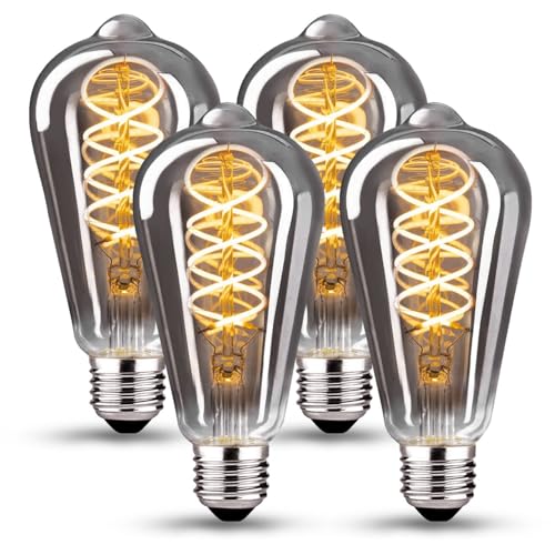 HUSTUNG Edison Vintage Glühbirne, E27 LED Vintage Dimmbar 4W ST64, E27 LED Warmweiss 2400K Retro Glühbirne Ideal für Nostalgie und Retro Beleuchtung - Rauchgraues Glas - 4 Stück