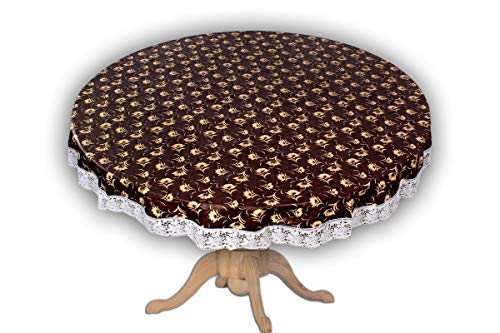Image of The Furnishing Tree Round Shape 4 Seater Table Cover WxL 60x60 inches with White Border lace