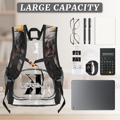 Personalized Large Clear Backpack Stadium Approved Heavy Duty PVC Plastic Custom America Eagles Transparent Backpacks See Through Bag with Name, American Flag3