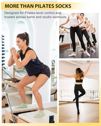 Image of Aoliks 6 Pairs Pilates Grip Socks for Women, Non-slip Yoga Athletic Socks for Barre Ballet Barefoot Workout Hospital