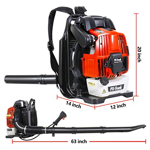 PX-Trunk Gas Leaf Blower 76cc 4 Cycle Engine Backpack Blower Powerful Gas Powered Blower 700 CFM Commercial Blower for Lawn Garden Blowing Leaves Snow Debris and Dust
