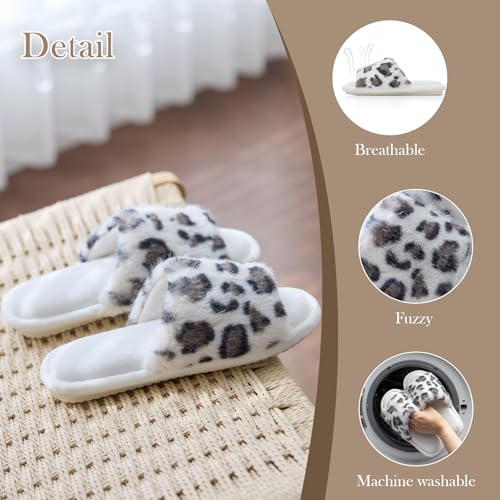 Image of GOEWY Women's Fuzzy Open-Toe House Slippers with Memory Foam - Leopard Print Cheetah Plush Cozy Cute Slipper Indoor /Outdoor Soft Slip On Slides Gifts for Women Mom Her Ladies