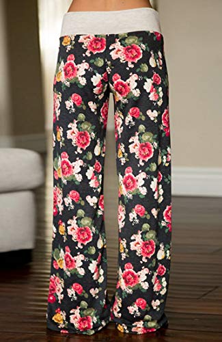 Image of Elsofer Women's Comfy Lounge Pants Soft Floral Pajama Pants Loose Drawstring Wide Leg Palazzo Pants for Sleep, Casual Wear