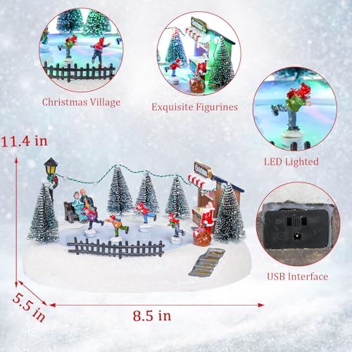 VCUTEKA Casas de aldeia de Natal, Papai Noel com árvore de Natal e crianças giratórias patinação mus