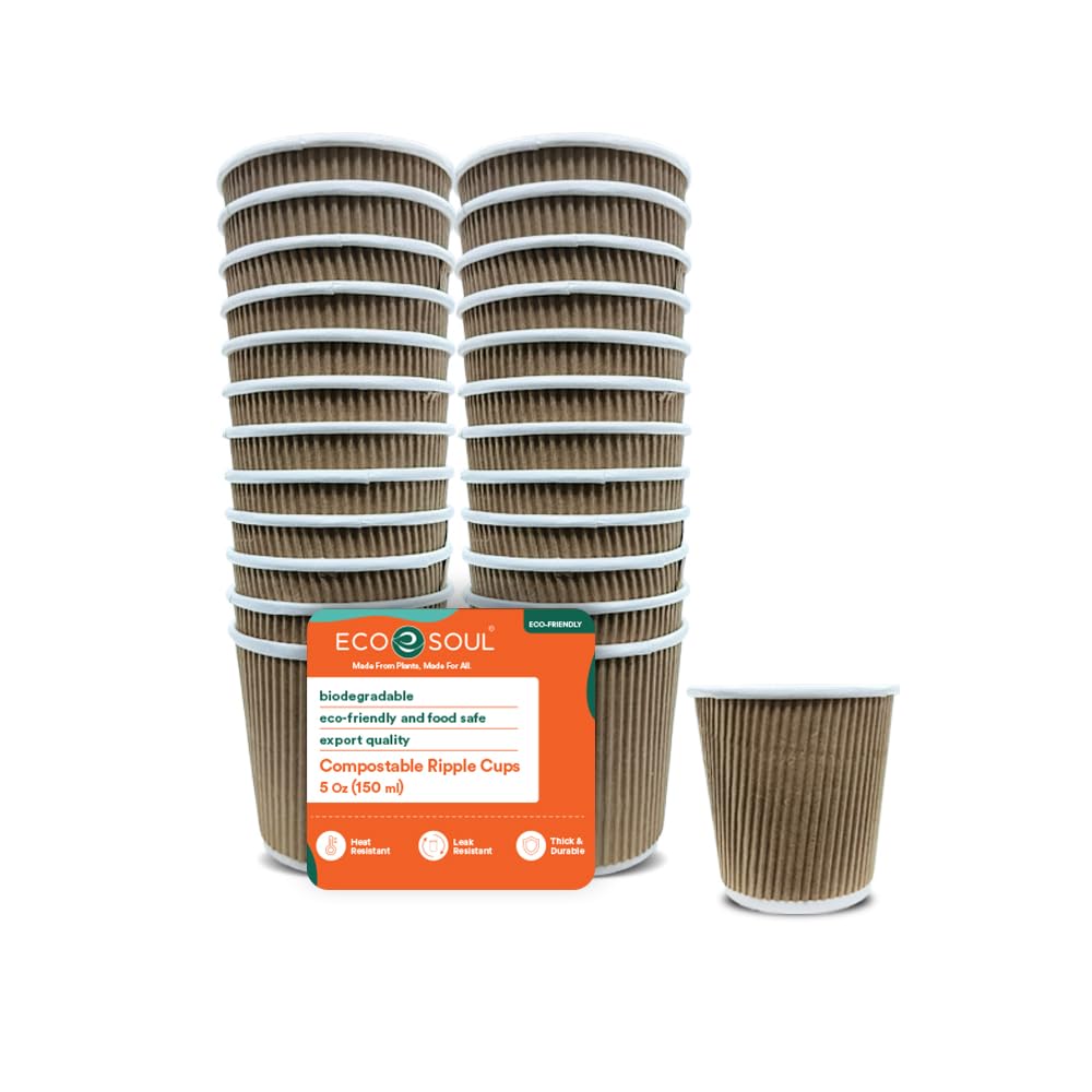 ECO SOUL [150 ml, 100 Count] Biodegradable Ripple Cups| Sustainable Disposable Paper Cups | Eco-Friendly Hot Cups | Sturdy, Microwave Safe (B0DC6WV35K) Amazon Price History, Amazon Price Tracker