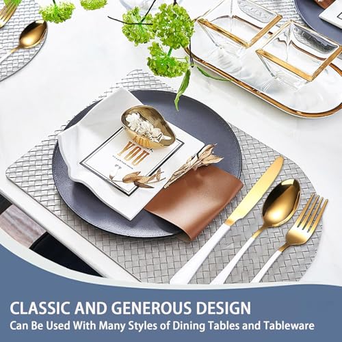 Image of 24 Pieces Flatware Set, Stainless Steel Cutlery Set with Silverware Holder, Modern Gold Silverware Set Includes Dinner Knives Forks Spoons,Hanging Silverware (White)