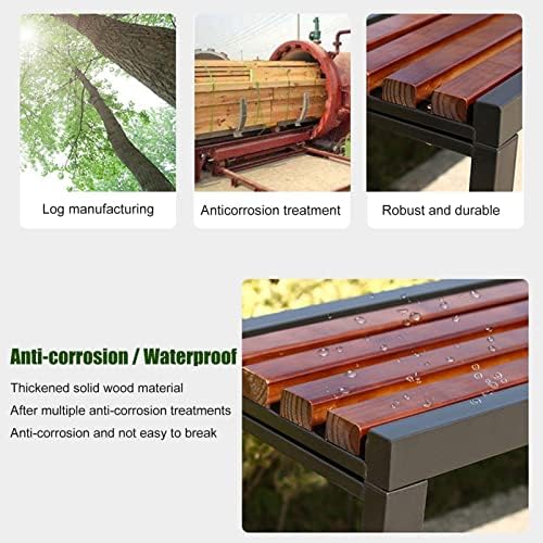 Outdoor Wooden Garden Bench - Backless Slatted Loveseat for 2-3 People, Metal Frame Patio Chair, Perfect for Parks, Yards, Schools, and Plazas - Durable Deck Furniture