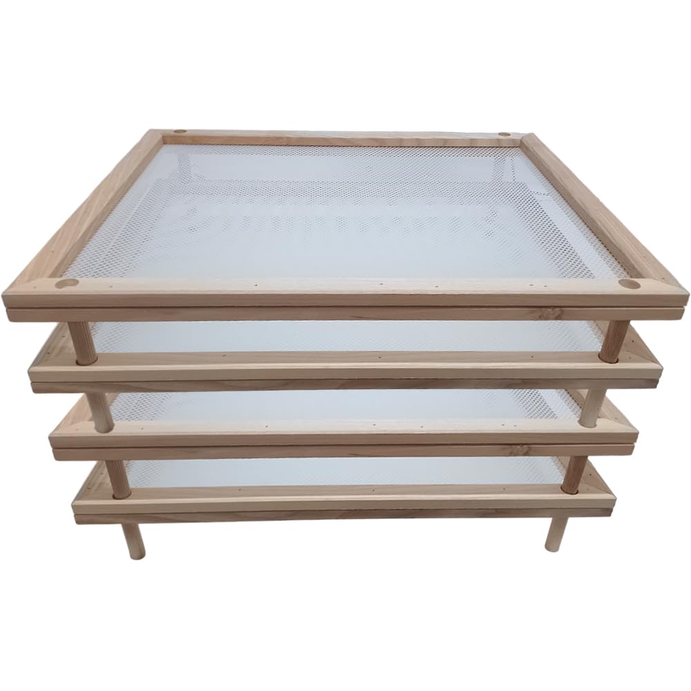 Set 4 Essiccatori impilabili sovrapponibili con telaio in legno e rete alimentare stendipasta per essiccare cibi alimenti pasta funghi verdure