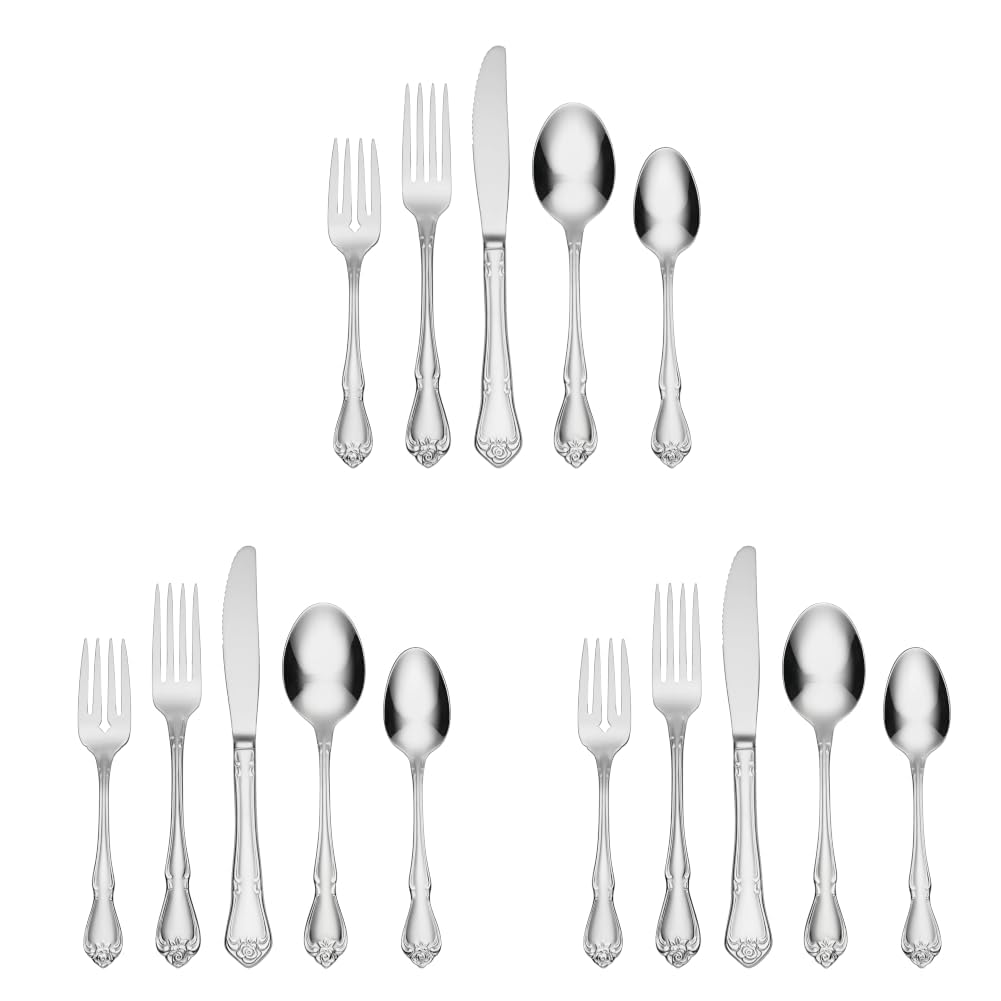 Oneida True Rose 20-Piece 18/0 Silverware Set for 4, Flatware, (Pack of 3)