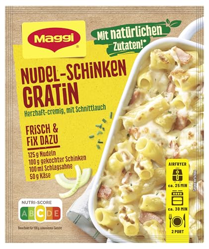 MAGGI Fix für Nudel-Schinken Gratin, überbackene Nudeln mit Schinken in Sahnesauce, 1er Pack (1x33g)