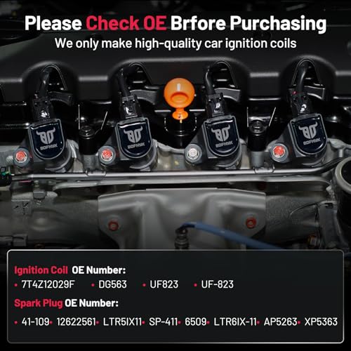 Image of BDFHYK Ignition Coil Pack UF823 and Iridium Spark Plug 6509 Compatible with Ford F150 Edge Mustang Taurus Explorer Transit 150 250 350 HD Lincoln MKT MKX Continental Ford Oem Coil Pack Set of 6