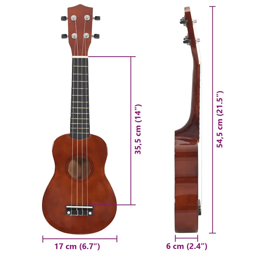 Sopran Ukulele Set für Kinder mit Tasche aus dunklem Lindenholz 21 Zoll, inklusive 2 Plektren, Griffbrett und Steg, ideal für Anfänger, Konzert und Orchester