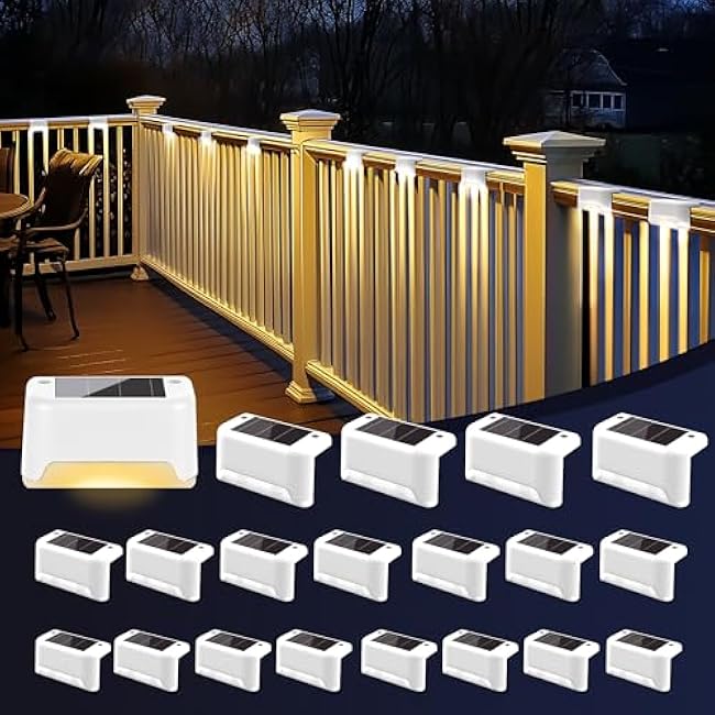 Solar Fence Lights Outdoor - Waterproof LED Lights for Deck, Stairs, Fence, Patio, Yard, Porch and Balcony (20 Pack, Warm White)