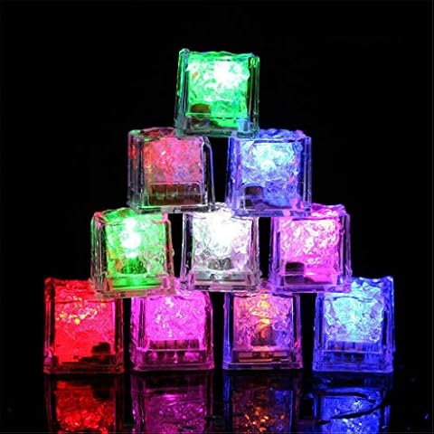 CUEYU 12 Pack Light-up LED Ice Cubes for Drinks Wine Whiskey Color Changing Light Multicolor, LED Ice Cubes Liquid Sensor Water Activated Glowing, for Party Christmas Wedding Decoration Gift Cover