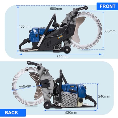 KATSU Tools Petrol Ring Saw, 5000W Powerful Gasoline Concrete Saw, 400mm Disc Cutter, 290mm Cutting Depth, in Toolbox, for Construction, Demolition & Precision Cutting Tasks - Image 4