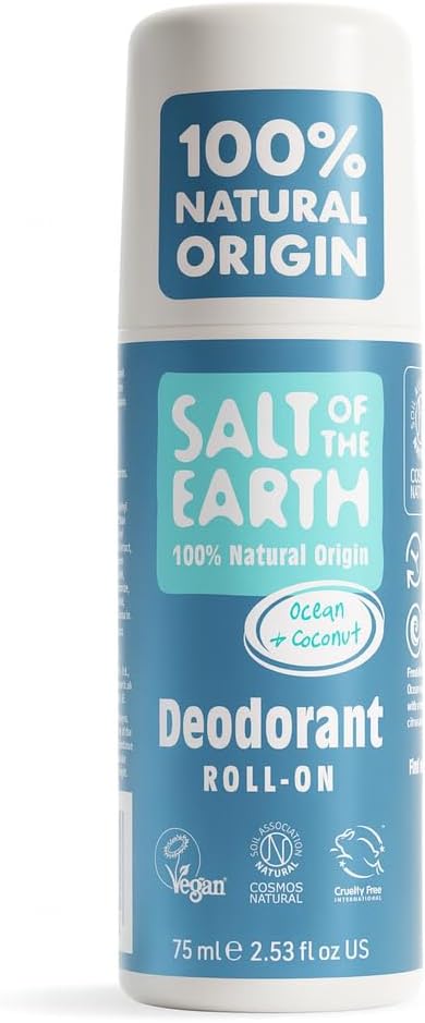 Product image of Salt of the Earth - Natural Deodorant Roll On - Ocean & Coconut - Vegan Formula with Effective Long-Lasting Protection, Made in the UK - Suitable for Men, Women & Kids - 75ml