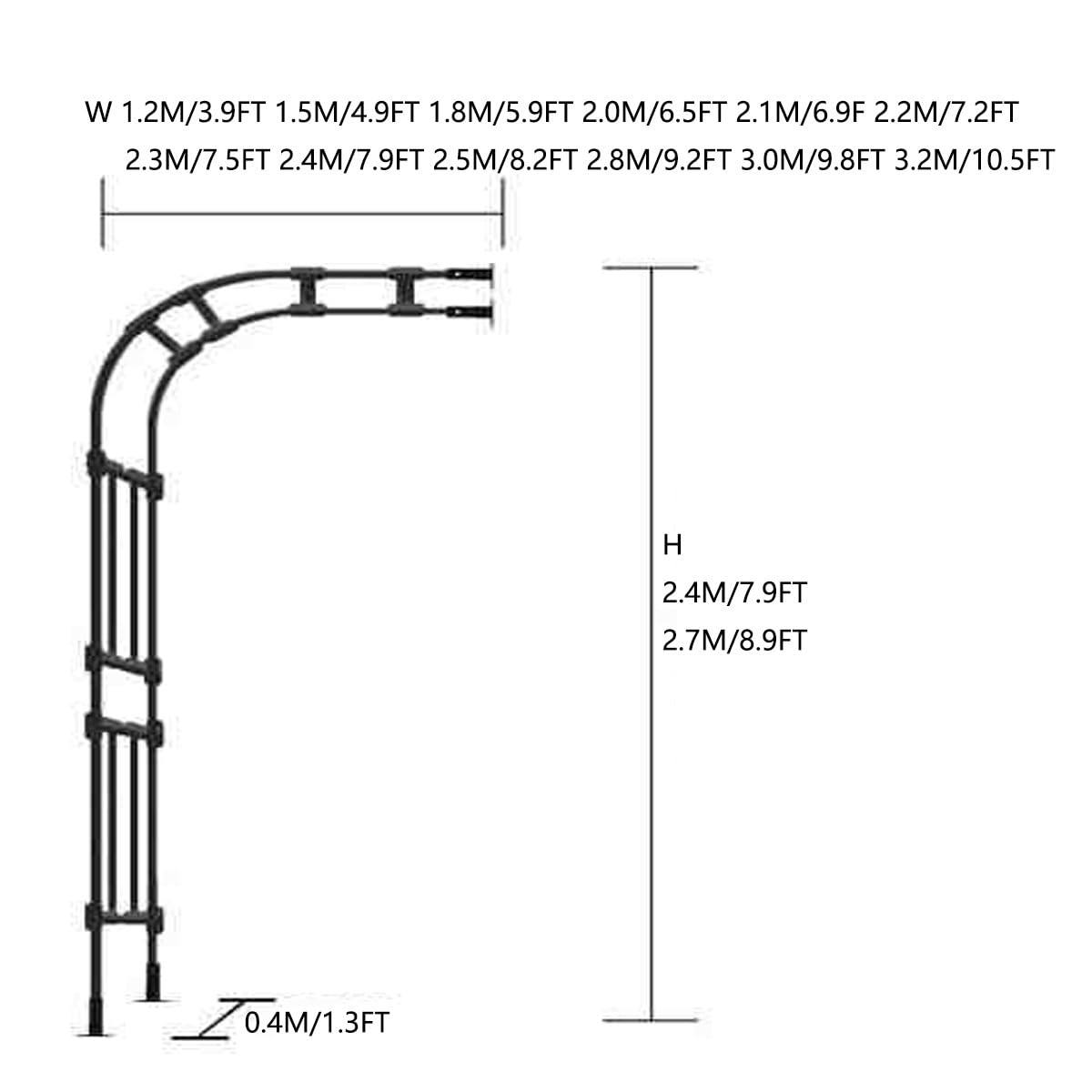 Arco da giardino in acciaio per piante rampicanti – Supporto a mezzo arco per rose e rampicanti, 150 – 300 cm, regolabile, facile da montare, durevole e stabile, decorazione da giardino