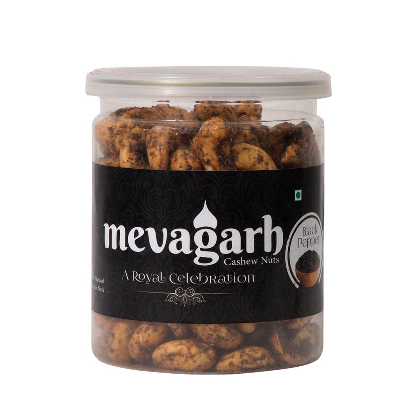 Mevagarh Dry Fruitt Whole Cashew 4 PC PIECES | Whole Cashew Nut | Cashew in fresh Jar | Gluten & GMO Free | Super Crunchy, Delicious & Healthy Nuts (Pack of 1, Black Pepper (200 g))