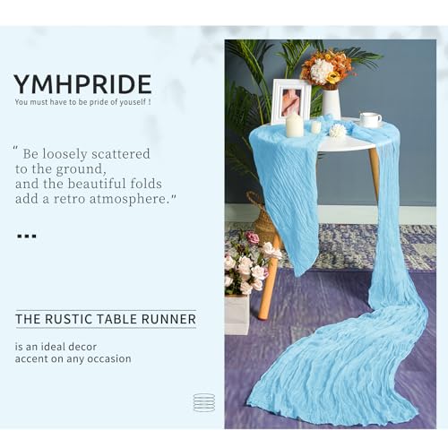 YMHPRIDE 2 Packs Cheesecloth Table Runner Baby Blue, 90x300cm Light Blue Rustic Gauze Fabric Boho Table Runner, Cheesecloth Wedding Table Decor for Wedding Party Bridal Shower Table Decorations - Image 4