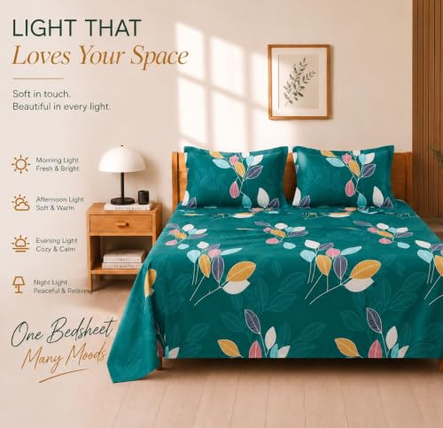 Image of BSB HOME 210 TC Cotton Feel Double Bedsheet with 2 Pillow Covers, Soft & Breathable Floral Printed Bed Sheet, Easy Care Bedding for Bedroom - 86 x 88 Inches (218 x 224 cm) (Multicolor)