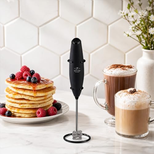 Image of Zulay Kitchen Powerful Milk Frother Wand With Duracell Batteries - Ultra Fast Handheld Drink Mixer - Electric Whisk Foam Maker for Coffee, Lattes, Cappuccino & Matcha - Triple Whisk - Midnight Elite