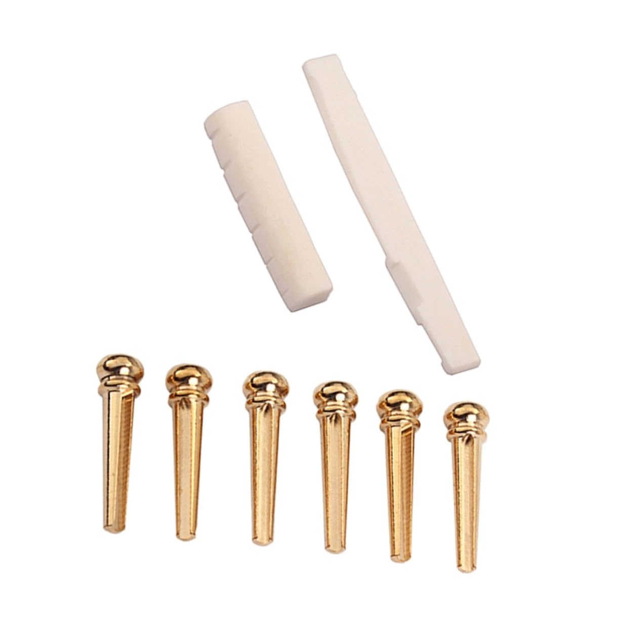 SUPVOX Brass Bovine Bone Saddle and Nut Kit for Acoustic Guitar Replacement Parts with Bridge Pins Enhanced Tone and Resonance for Folk Instruments