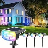 JEJOT Color Changing Solar Spot Lights Outdoor Waterproof IP65,9 Lighting Modes Multicolor RGB Christmas Spotlight for Porches Yard Gardens Landscape Deconrations-4 Pack