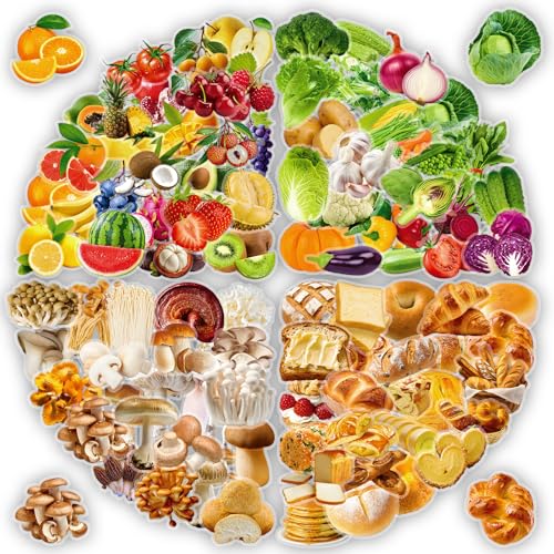 200Pcs Transparent Food Stickers, Realistic Fruit Vegetable Bread Mushroom Stickers Teachers Student Decals For Classroom Theme Activities