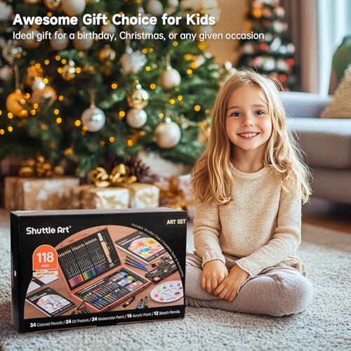 image for Shuttle Art 118 Piece Deluxe Art Set, Art Supplies in Wooden Case, Pai