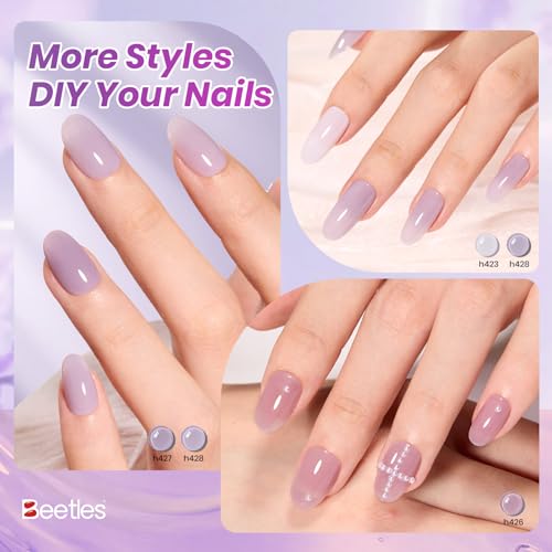 Image of Beetles Purple Gel Nail Polish Set - Taro Milk Tea 6 Colors Purple Summer Jelly Gel Nail Polish Kit Colors Sheer Translucent Effect Soak off UV Nail Art DIY at Home Gift for Women